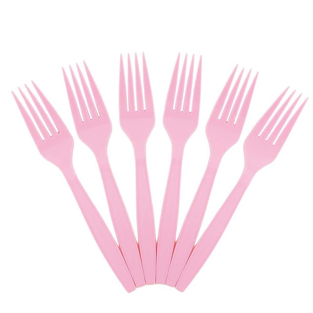 JAM Paper Pink Premium Plastic Forks, 100ct.